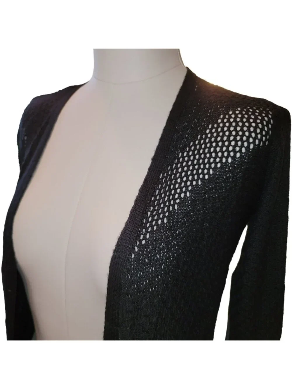 Womans Black Duster Lacy Open Knit Weave Cardigan Sweater Size Small NWT jj3597